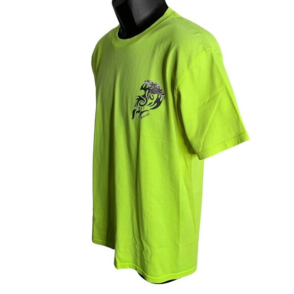 Hawaii Tribal Stingray Crewneck T Shirt M Neon Yellow Short Sleeve Double Sided - Picture 5 of 7